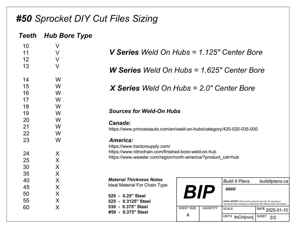 Number 50 Sprocket DXF Cut Files - ANSI 50, 520, 530 Chain