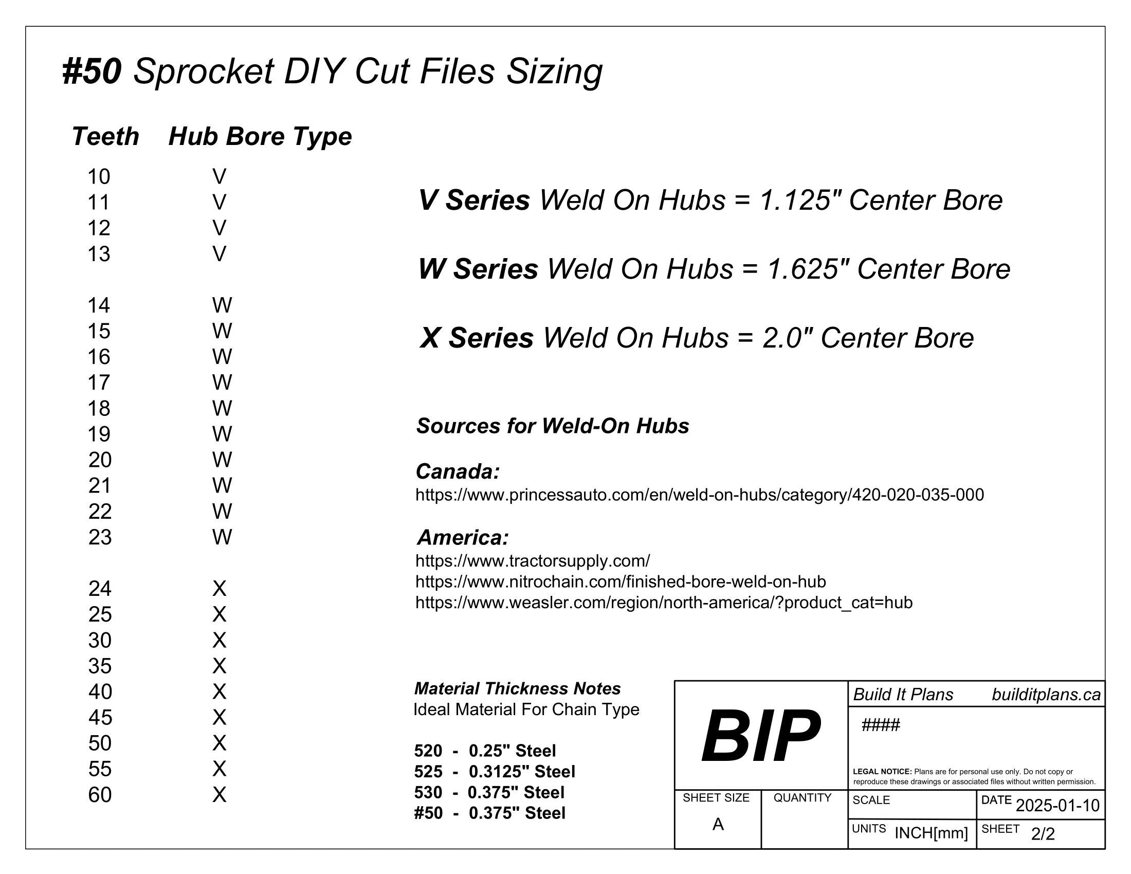 Number 50 Sprocket DXF Cut Files - ANSI 50, 520, 530 Chain