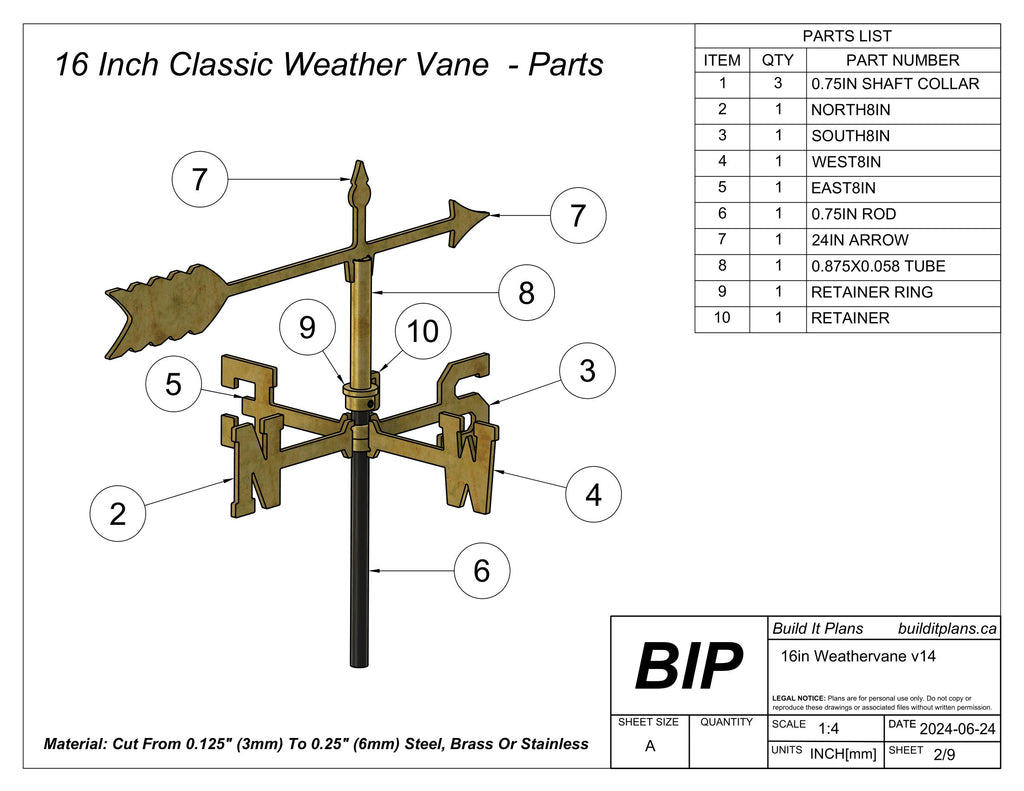 16 Inch Weathervane DXF Cut Files And PDF Plans