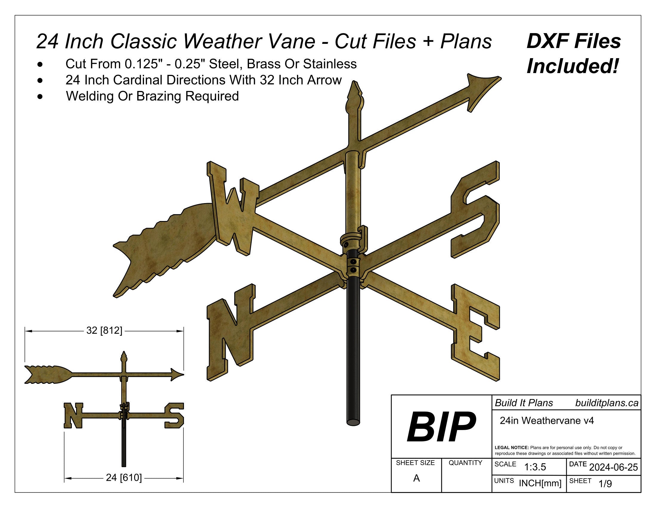 24 Inch Weathervane DXF Cut Files & PDF Plans