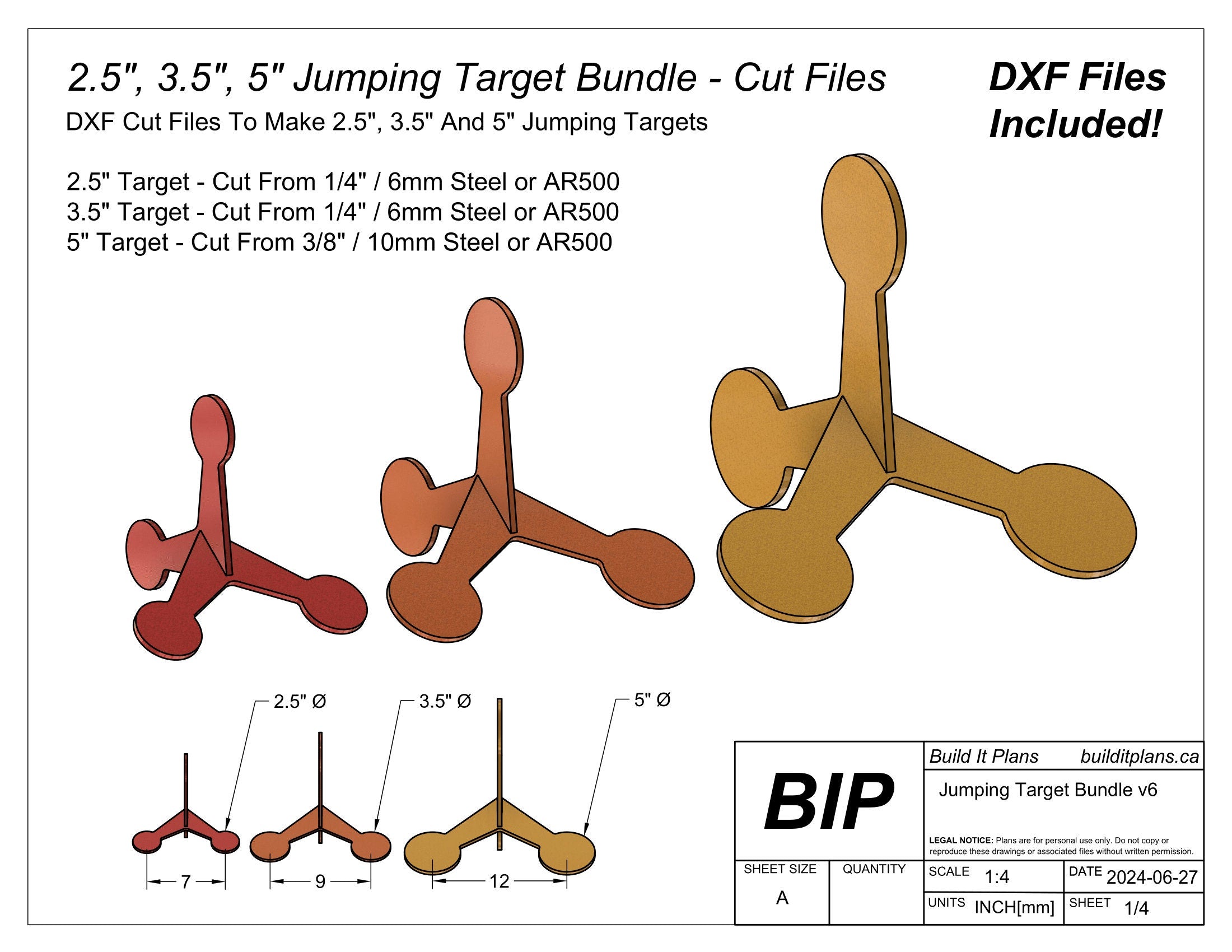 Jumping Target DXF File Bundle: 2.5, 3.5, 5 Inch Walking Target Files