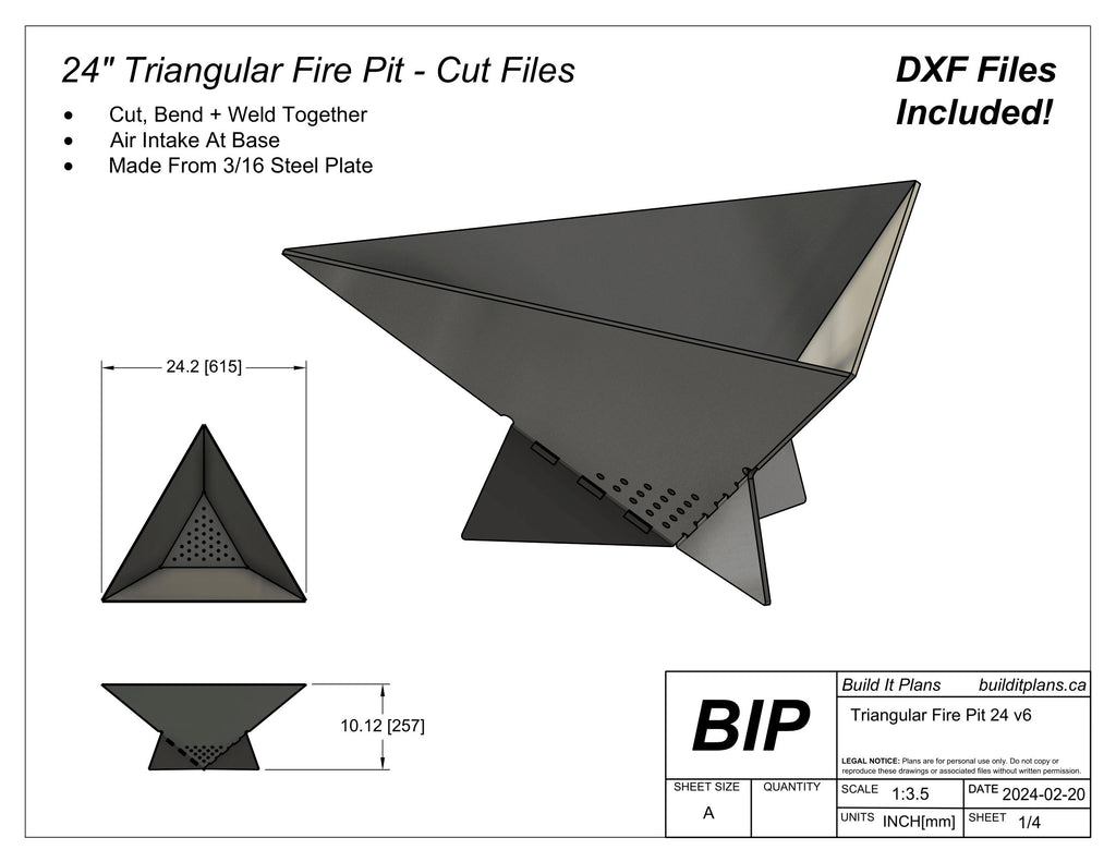 24" Triangular Fire Pit DXF Cut Files and Plans