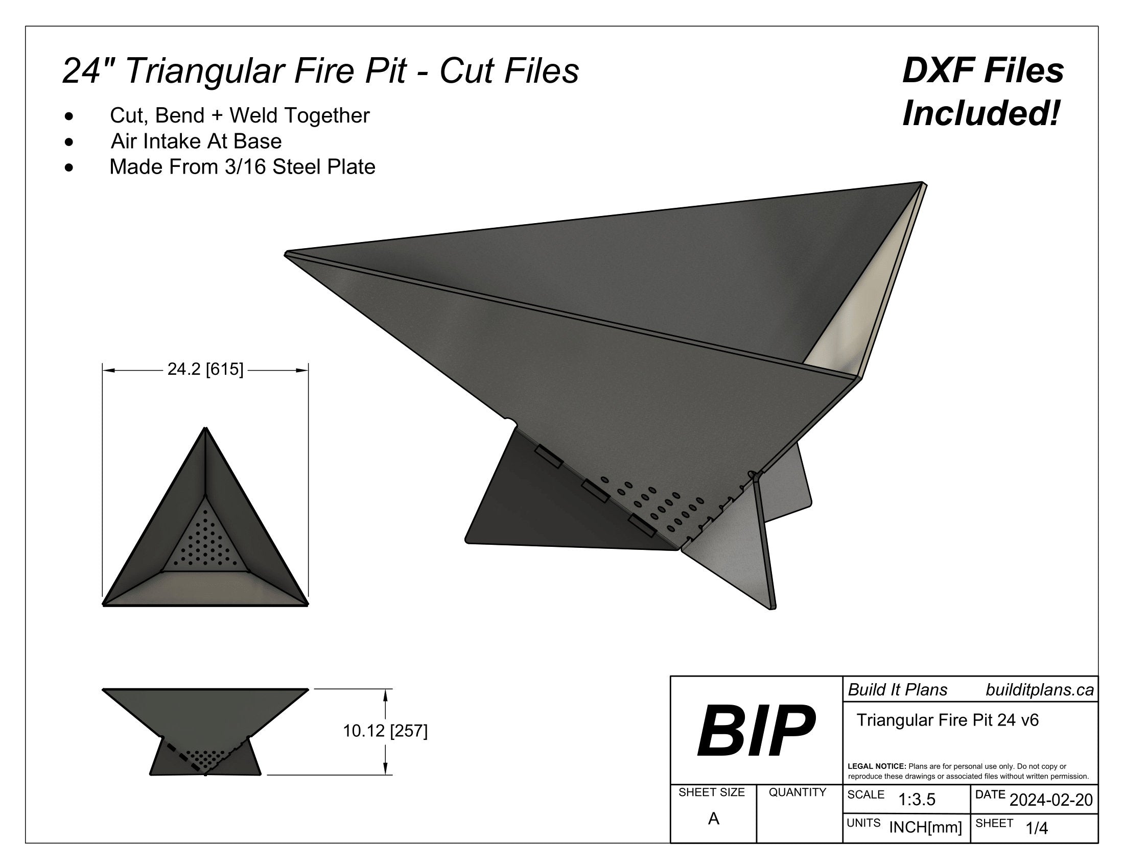 24" Triangular Fire Pit DXF Cut Files and Plans