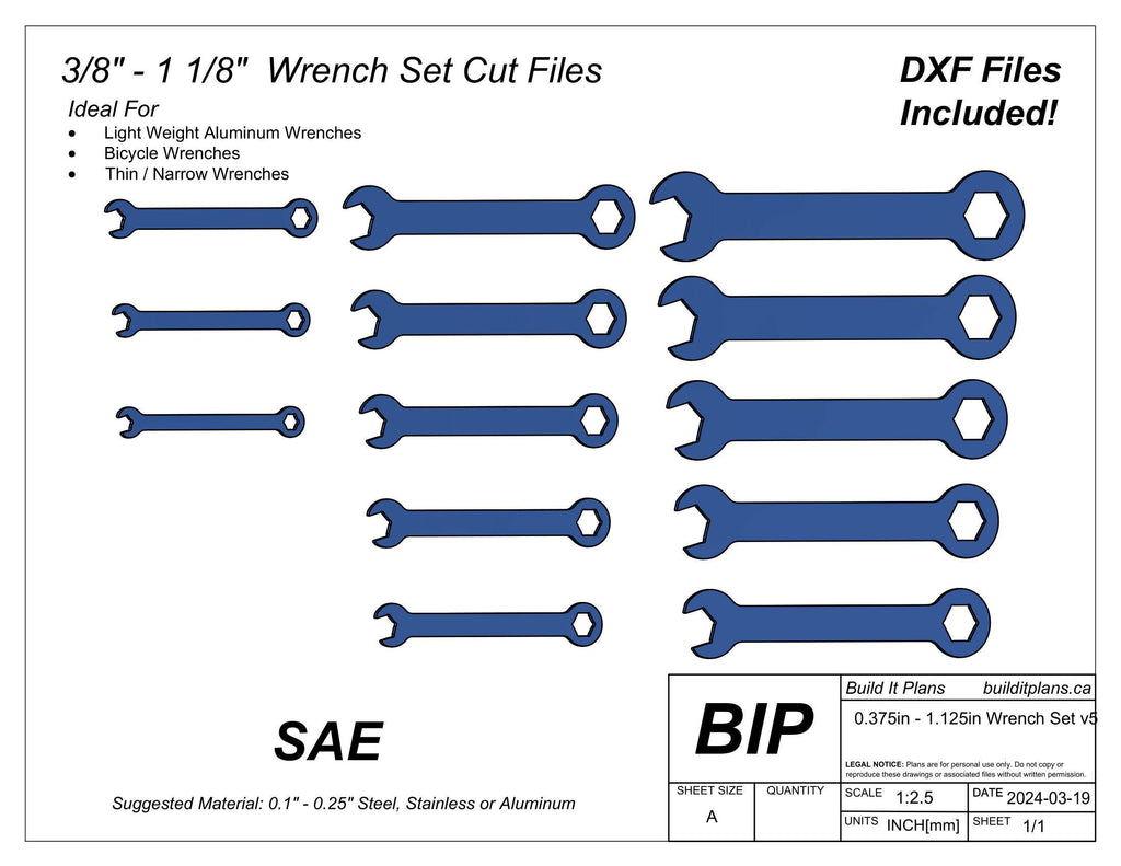 Wrench DXF File Mega Pack – Metric and SAE Spanner Cut Files