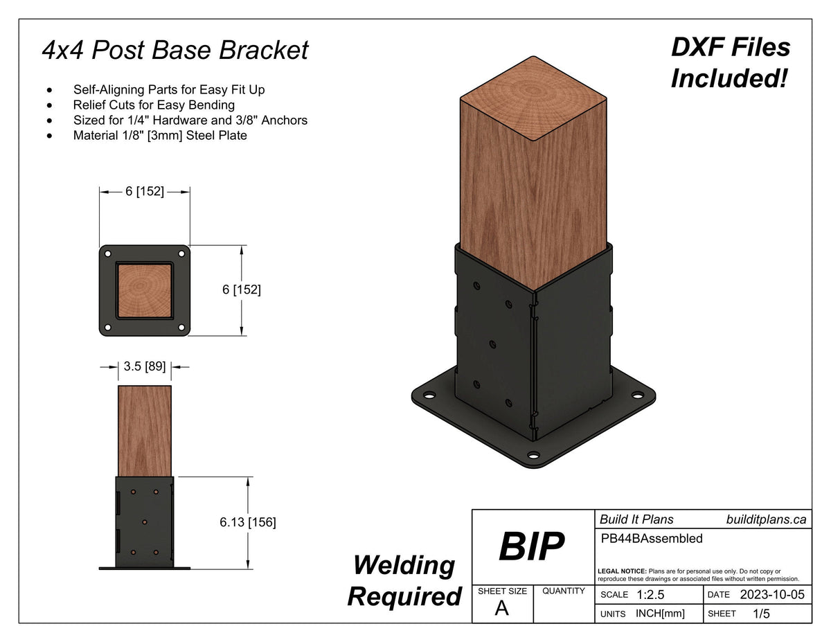 4x4 Post Base Bracket DXF Files – Build It Plans • DXF Files + PDF Plans