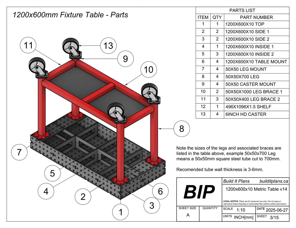 1200x600mm Welding Table DXF Files - 10mm Steel