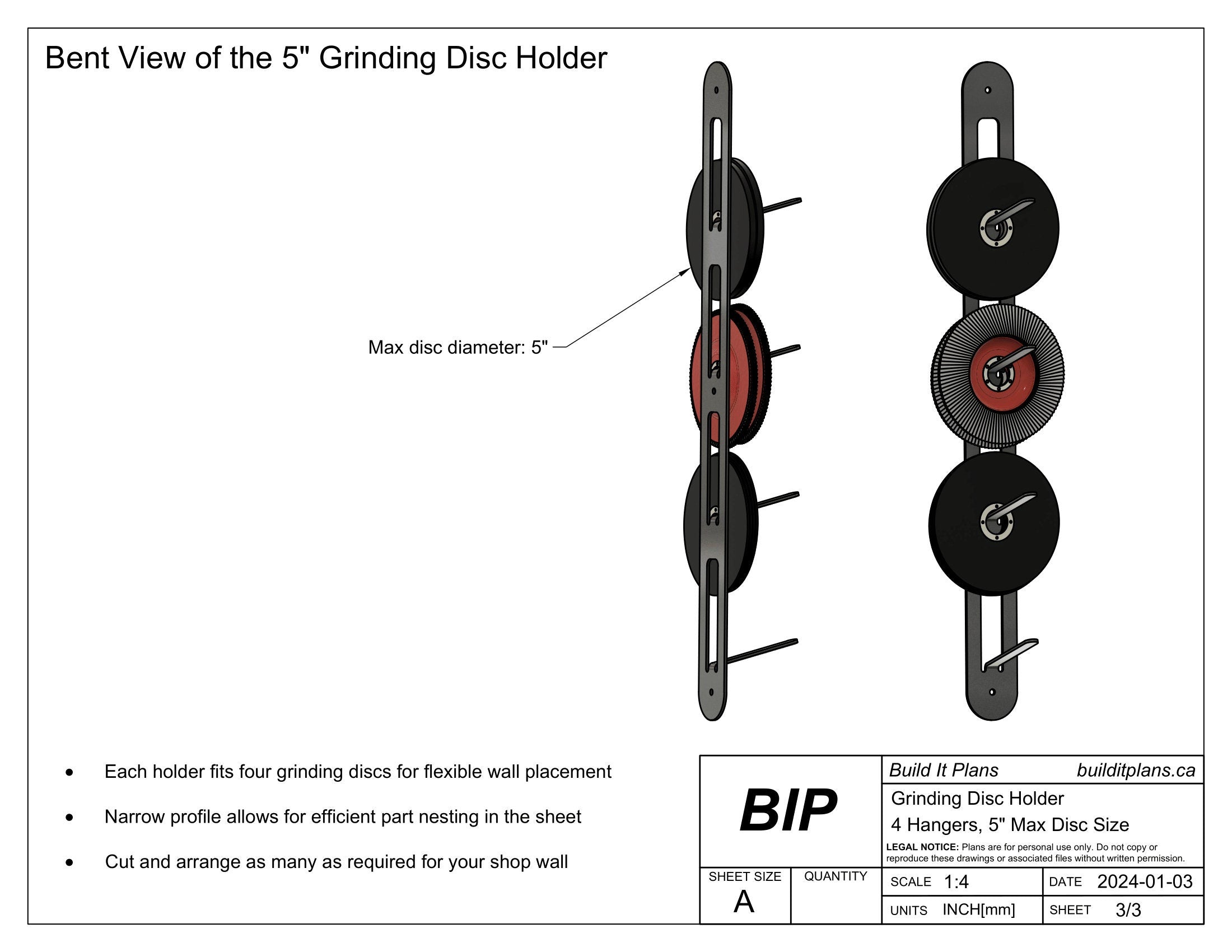 Grinding Disc Rack DXF - 4.5 + 5 Inch Wall Mount Cutting Disc Holder Cut File
