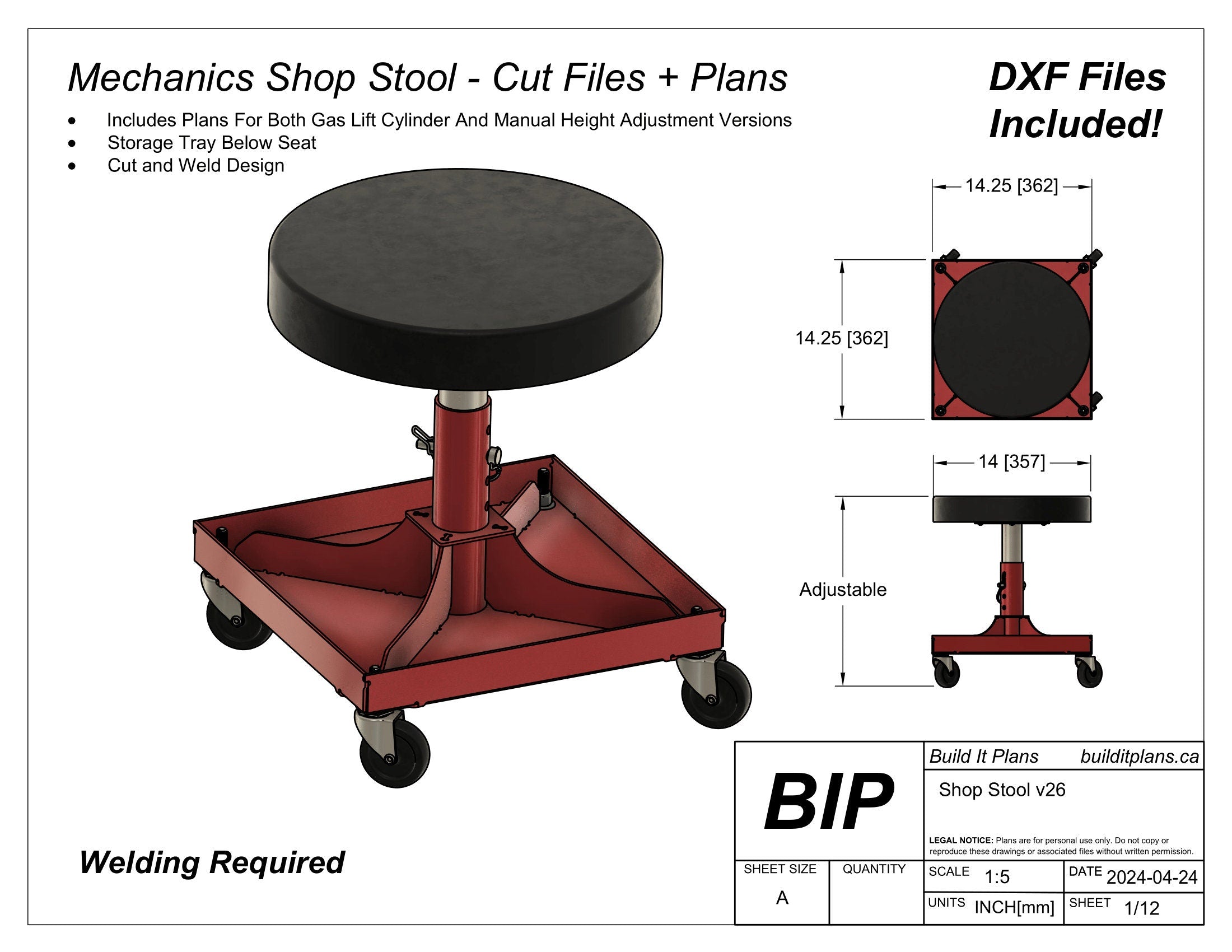 Shop Stool DXF Files - Adjustable Workshop Stool Cut Files + Plans