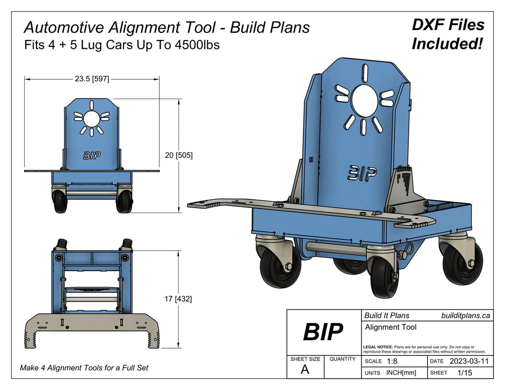 Wheel Alignment Tool DXF Files - Toe + Camber Adjustment Device Cut Files + PDF Plans