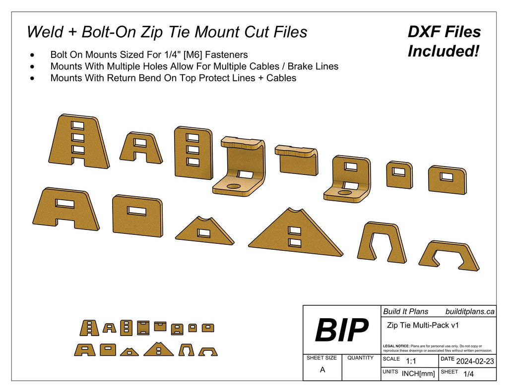 Wiring, Brake and Fuel Line Mounting Tab DXF Files - Zip Tie Mounting Bracket Files
