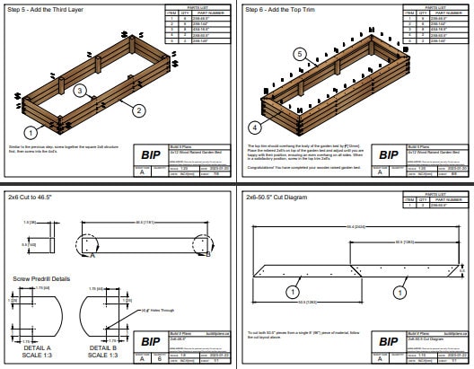 4'x12' Raised Wood Garden Bed PDF Plans - 48"x144"