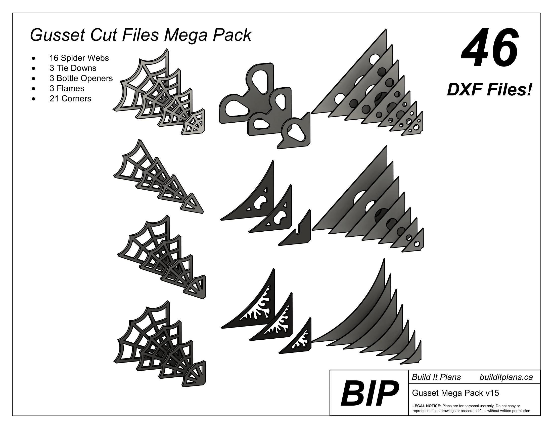 Gusset DXF Bundle - Corner, Spider Web, Tie Down And Flame Gusset Cut Files