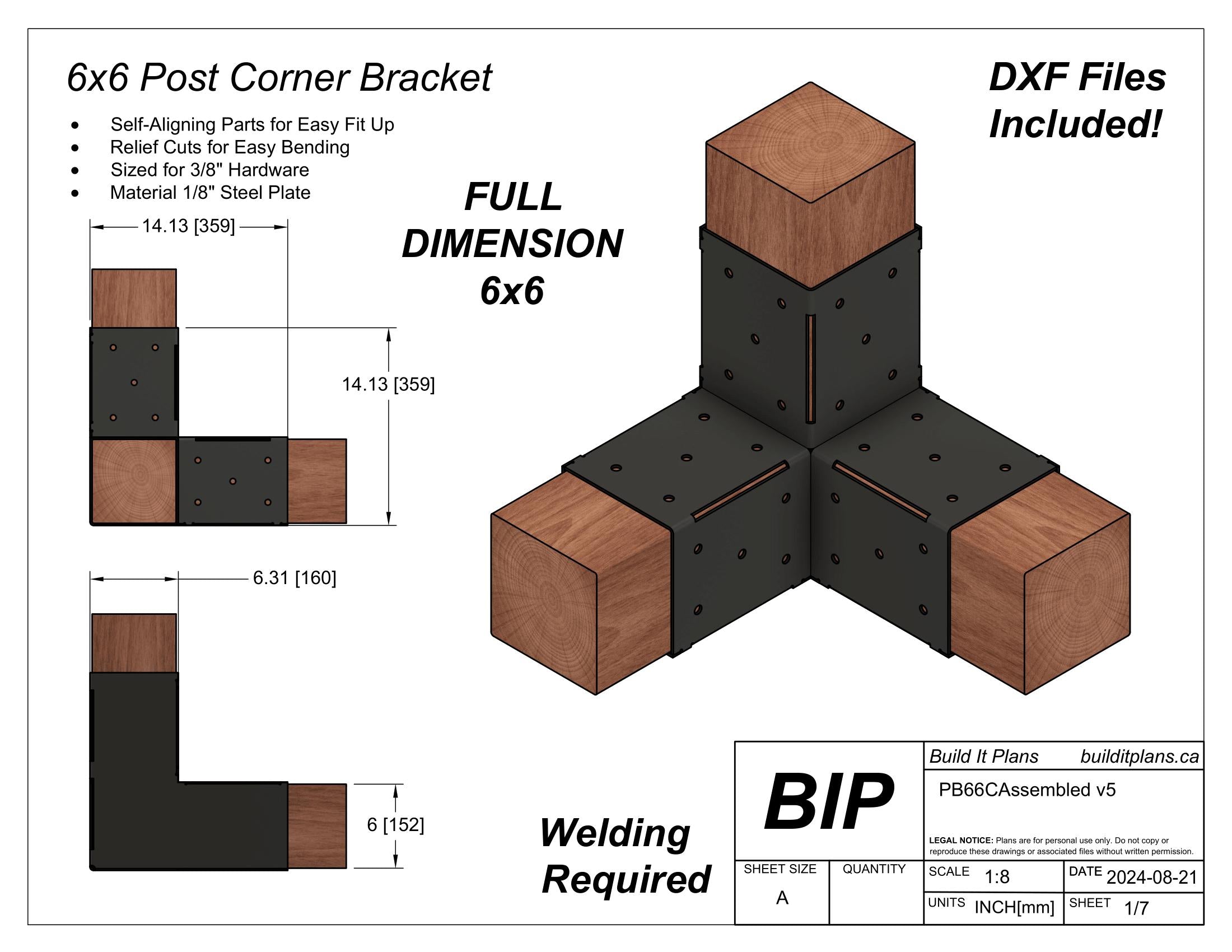 6x6 Post Bracket Bundle DXF Cut Files - FULL DIMENSION 6x6